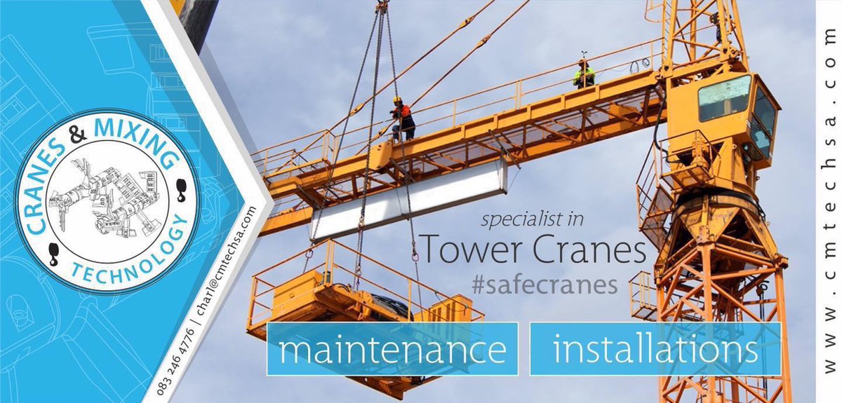 cmtechsa's tweet photo. Specialists in Tower Cranes. 
Repairs | Installations | Maintenance 
Give us a call now on 083 246 4776
#cranesandmixingtechnology #cranes #hoists #TowerCrane #cmtechsa #servicing #TaigeisDigital 
email: charl@cmtechsa.com | https://t.co/hOilqHNWAb https://t.co/lCQFnxXSTl