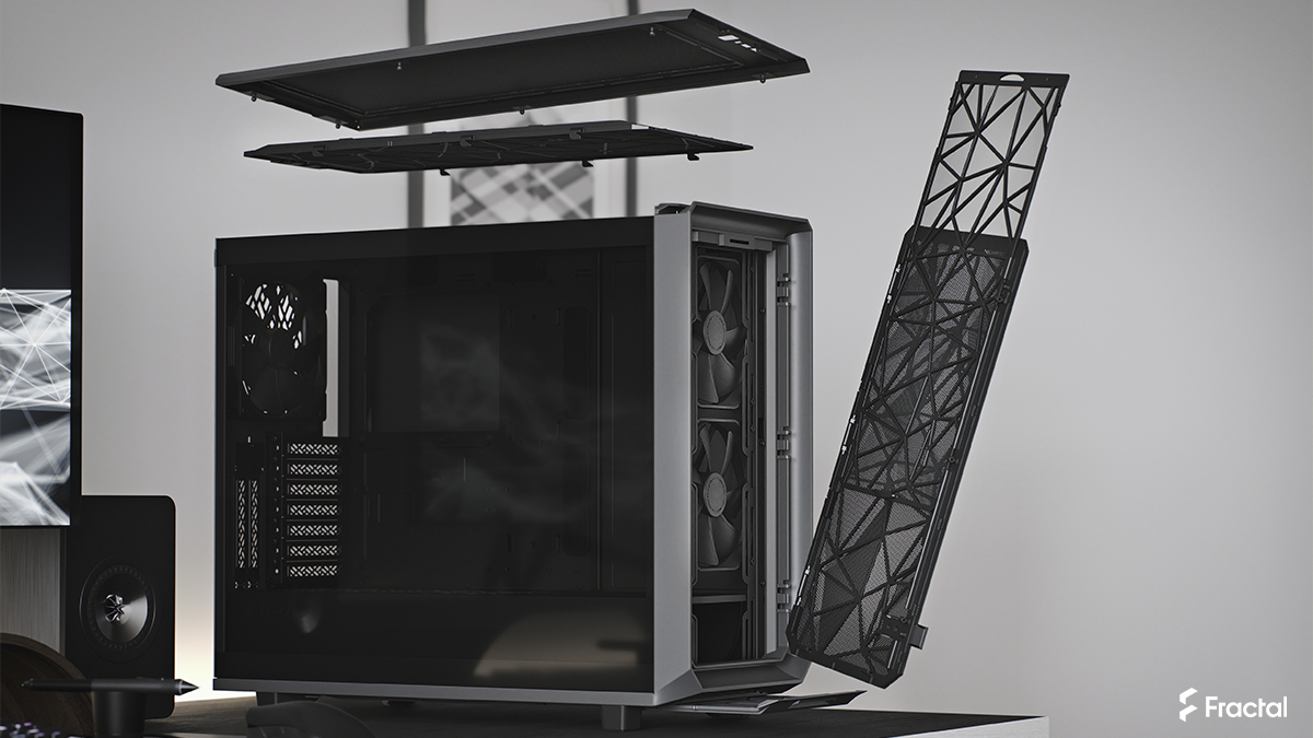 fractalofficial's tweet image. The Meshify 2 has a new front nylon filter that can be removed for increased airflow. 
The new front panel design also allows for easier access to front fan mounts!

#Meshify2

Learn more: bit.ly/3keki5Q