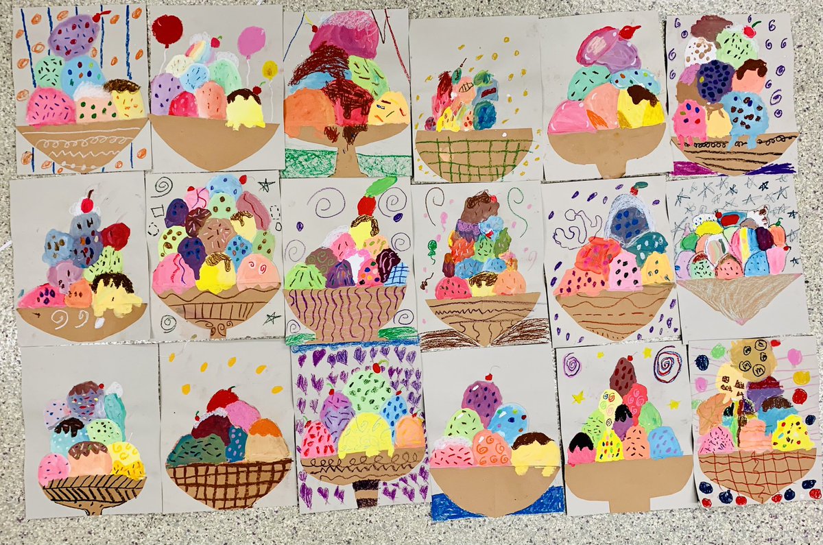 A classic. We all need at LEAST six scoops of ice cream. Mixing tints in 4th grade! #olatheschools #olathearts #arteducation