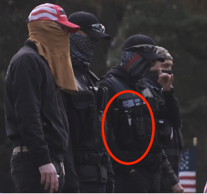 The maximum legal size for self-defense spray in California is 2.5oz. Yet police have allowed PBs to openly carry bear mace in excess of this amount, which is legally classified as a pesticide. On 11/14, PBs crossed police lines to assault and bear-mace counter-demonstrators.