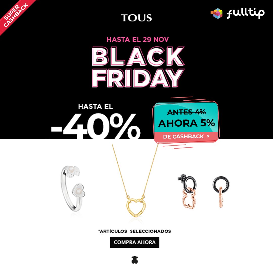 fulltip's tweet image. Un 40% de descuento + 5% de cashback por comprar tus joyas favoritas en Tous!

Sigue atento a nuestras ofertas de Black Friday y ahorra por comprar! 🤑