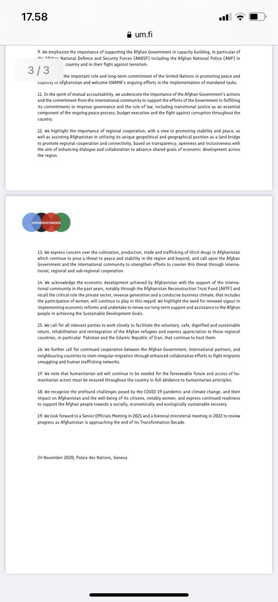 Breaking news: International community for the first time jointly calling for an immediate permanent and comprehensive ceasefire. That is what the Afghan people deserve. #Afghanistan2020 = success!