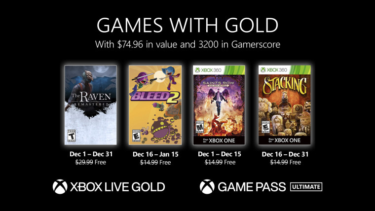 Xbox Live Games with Gold December 2020