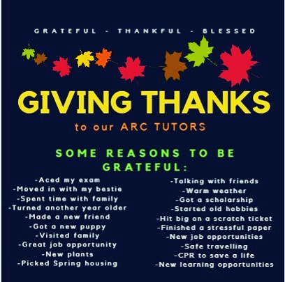 Wishing the ARC Peer Tutors &amp; the Emmanuel Community a peaceful and bountiful Thanksgiving!

Just a reminder that the ARC will be closed from Wednesday 11/25-Sunday 11/29.