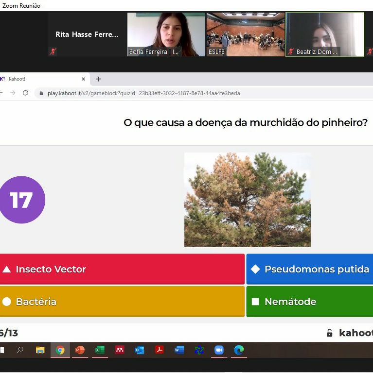 IgemNova's tweet photo. We went to school today, ESLFB, in #Oeiras, via Zoom, to share with 12th graders #synbio @iGEM, #PineNematoFight and the whole #igemer experience. 🤞Maybe in 2021 there will be a high school team from Portugal competing! That would be 🔝 https://t.co/waQ7A1pnlL