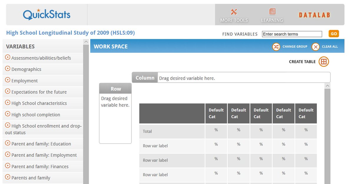EdNCES's tweet photo. Use QuickStats to create simple tables importing variables from NCES datasets like #NTPS, #HSLS, #NPSAS, and much more: https://t.co/QnnA18aLtY #EdStats #DataTool https://t.co/dqKZUrHsxn