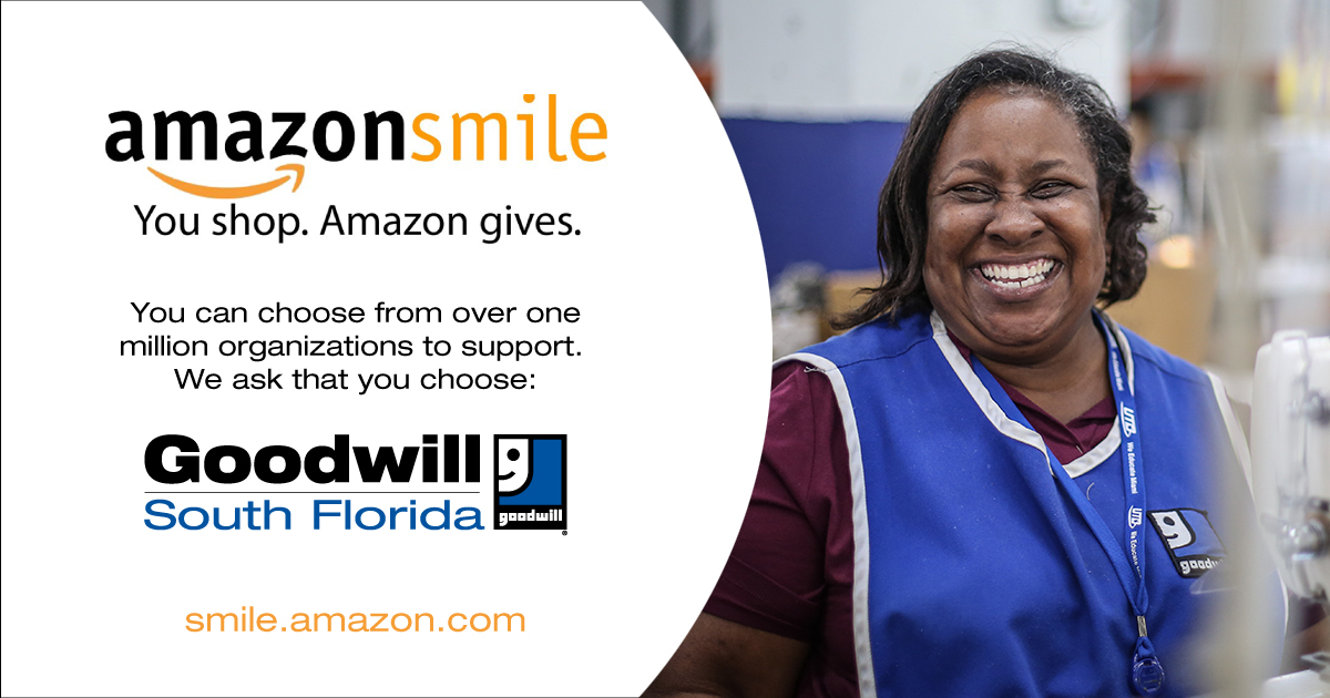 GoodwillSFL's tweet photo. Did you know that when you shop for the holidays at https://t.co/tyrHD1F7Tj, Amazon Smile donates to @GoodwillSFL? Just pick GoodwillSFL as your charity of choice &amp; help us fund our mission of training, employment &amp; job placement for people with disabilities &amp; other barriers. 💙 https://t.co/xX9xWs5aw0