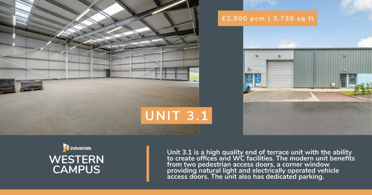Unit 3.1 | 3,730 sq ft | Western Campus, Glasgow is suitable for a variety of uses to include light industrial, manufacturing, retail warehouse/trade counter or, more simply, safe and secure storage space. industrials.co.uk/to-let/western… #glasgow #commercialspace #industrials