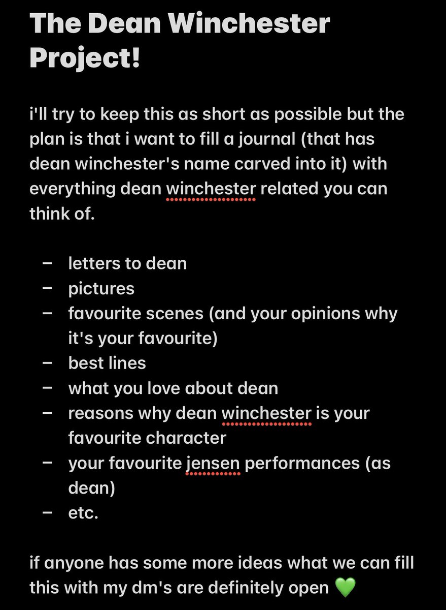 acklessoldier's tweet photo. hey guys! i was thinking we can do something to show jensen ackles how much we love and support him and dean winchester. i got a journal to fill with positive things that i'll give him @ jib 11 next year. (more infos in the pics)

please rt/share so more people can see this 💚 https://t.co/nBkuwgTJk5