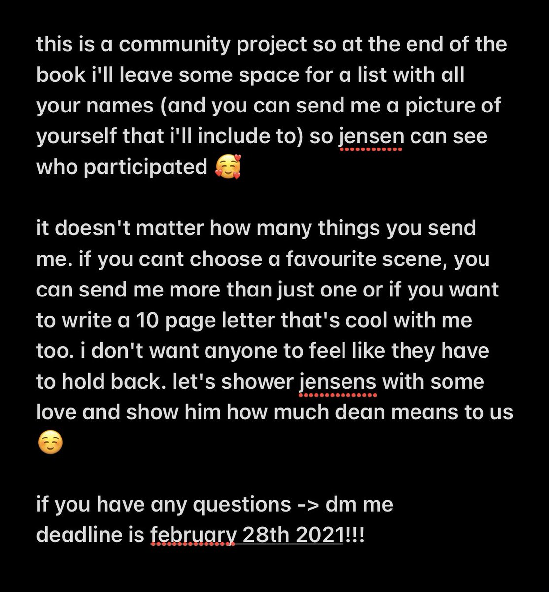 hey guys! i was thinking we can do something to show jensen ackles how much we love and support him and dean winchester. i got a journal to fill with positive things that i'll give him @ jib 11 next year. (more infos in the pics)

please rt/share so more people can see this 💚