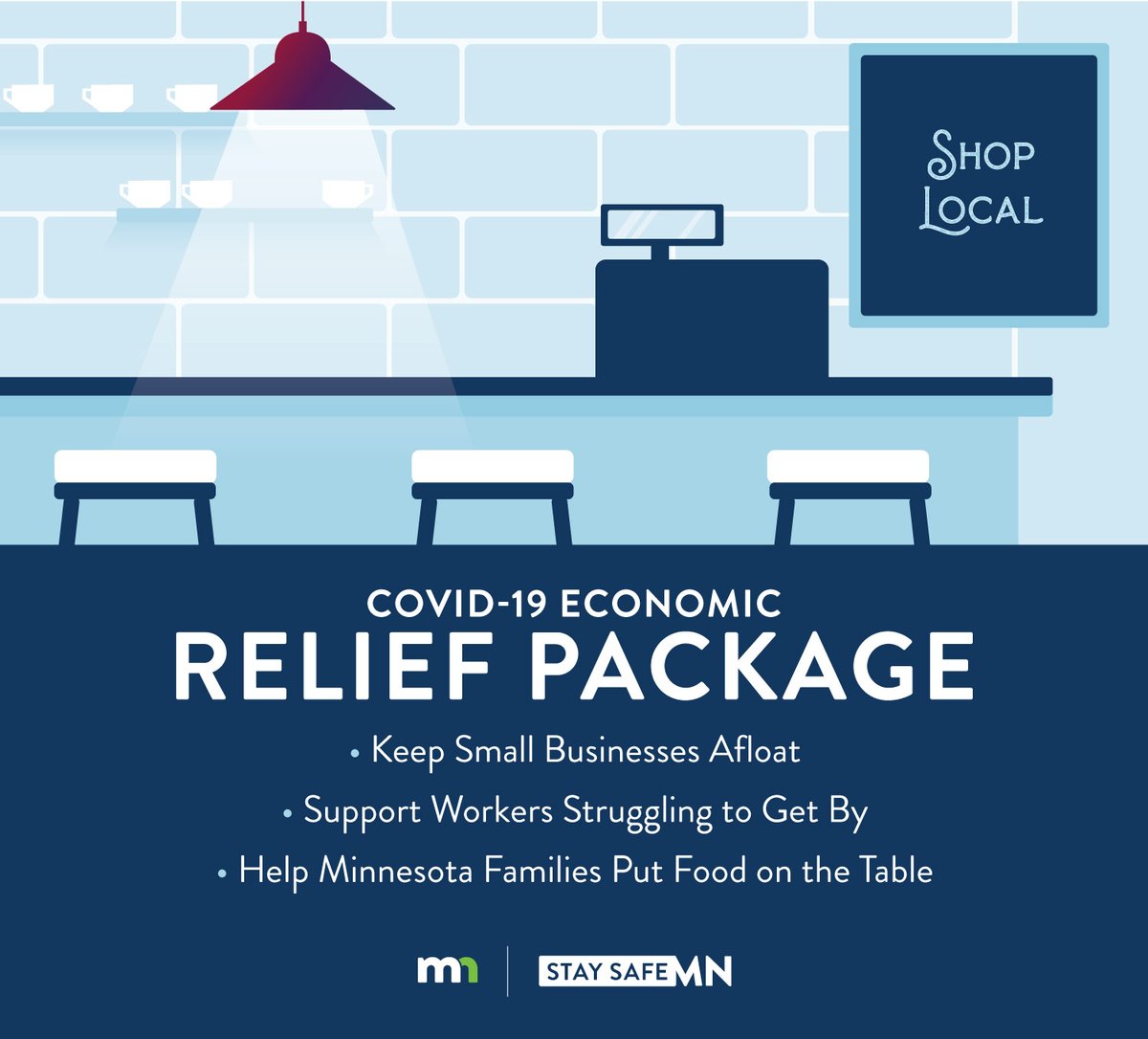 GovTimWalz's tweet photo. Our small businesses are carrying a huge weight to keep our entire state safe. They shouldn't bear that cost alone. Today we announced a COVID-19 economic relief package to help them stay afloat, support our workers, and make sure our families can put food on the table. https://t.co/FEeWplwWZp