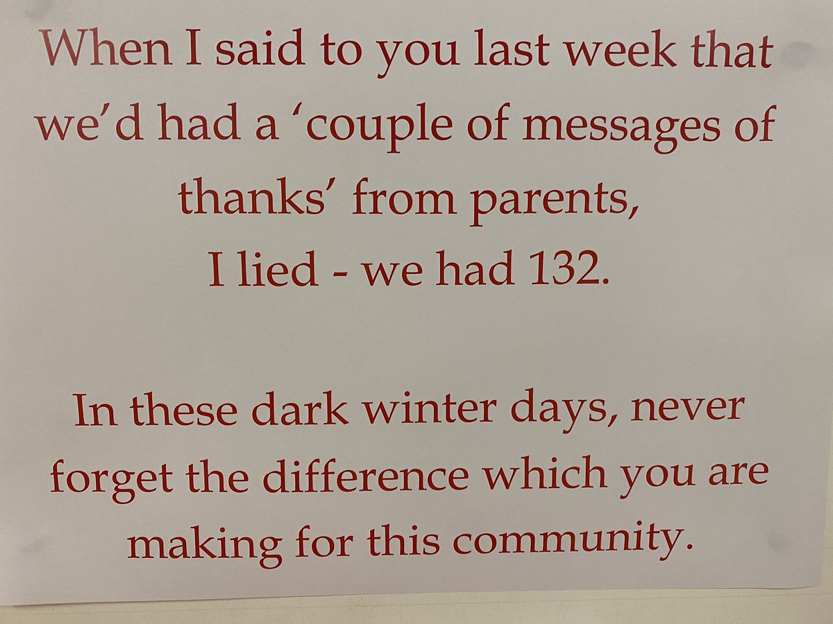 Southgloshead's tweet photo. It’s tough working in schools at the moment, so I asked the parents if there was anything they’d like to say to the staff. We had 132 messages of thanks &amp; support - enough to fill the staff room. It gave everyone a real lift. https://t.co/ckwpHjhODO