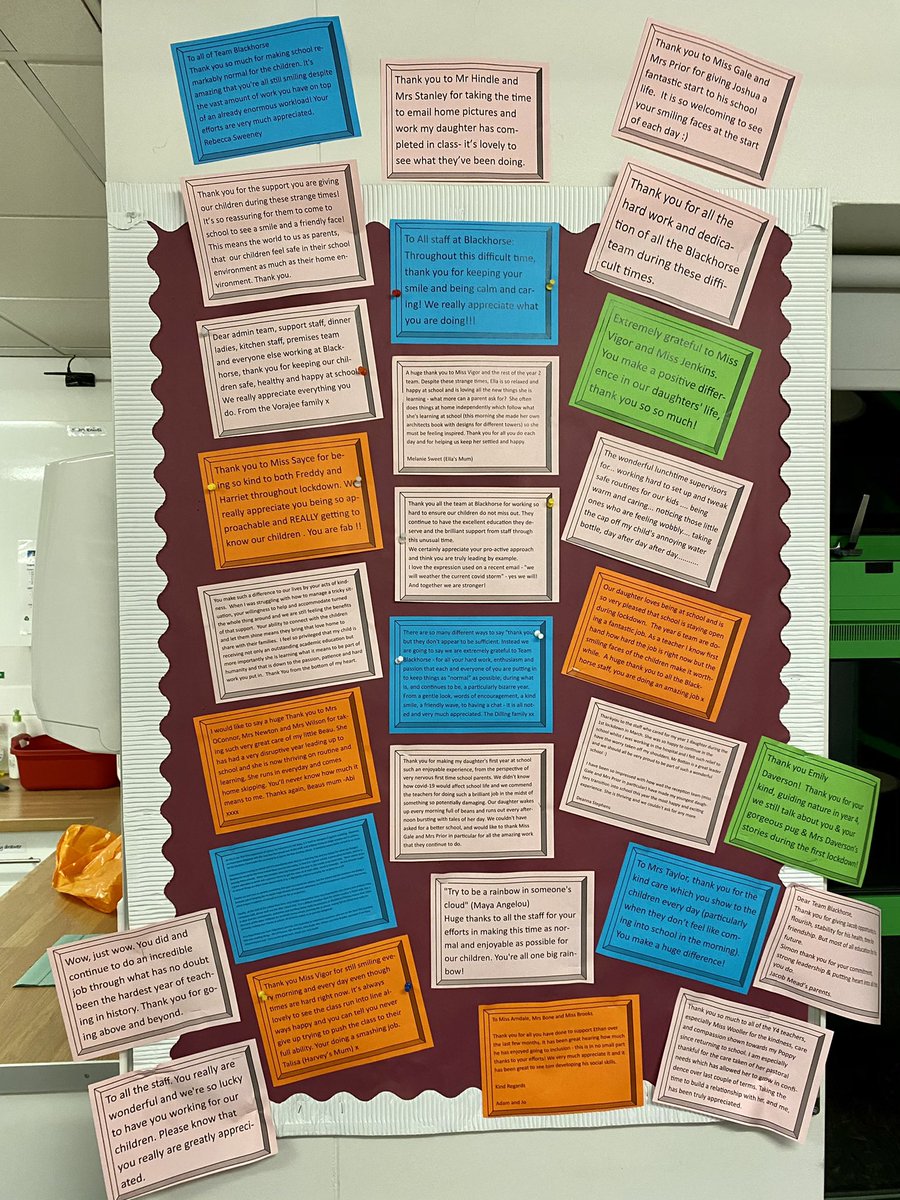 Southgloshead's tweet photo. It’s tough working in schools at the moment, so I asked the parents if there was anything they’d like to say to the staff. We had 132 messages of thanks &amp; support - enough to fill the staff room. It gave everyone a real lift. https://t.co/ckwpHjhODO