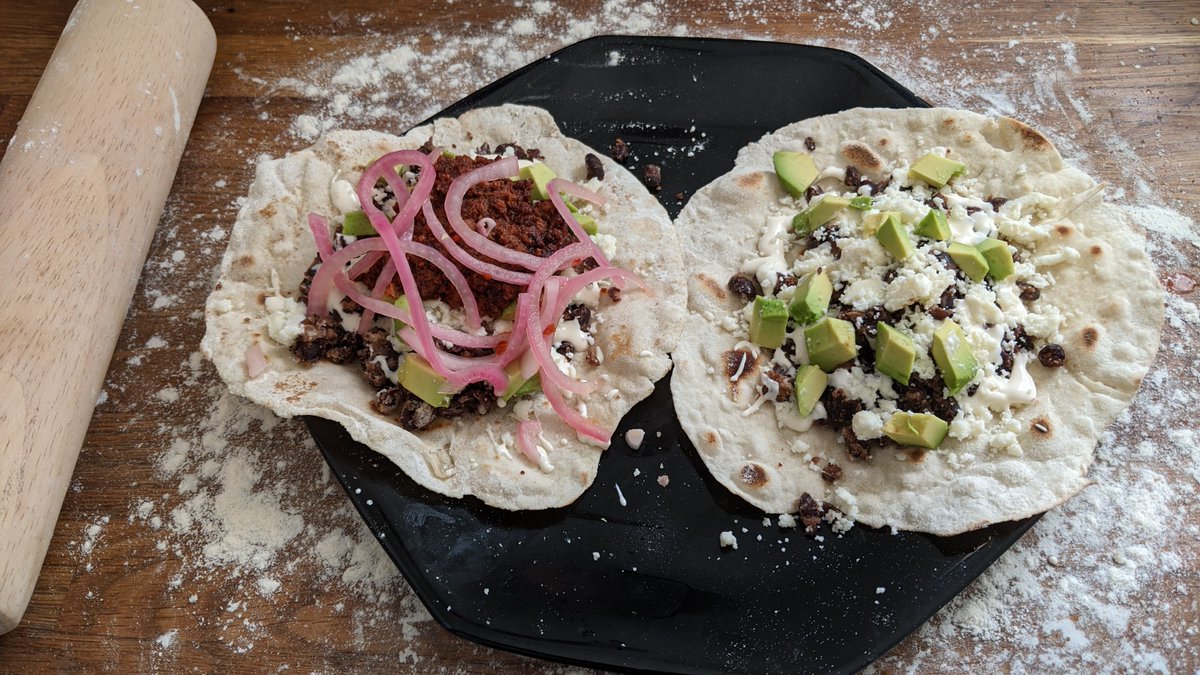 I'm going light (comparatively) for Thanksgiving. Honduran baleadas are a refried bean soft taco with queso duro, crema (think more liquid sour cream), and avocado. Even made my own tortillas! #baleadas #Honduras #streetfood #tacos #dinnerbydennis

dinnerbydennis.com/baleadas/
