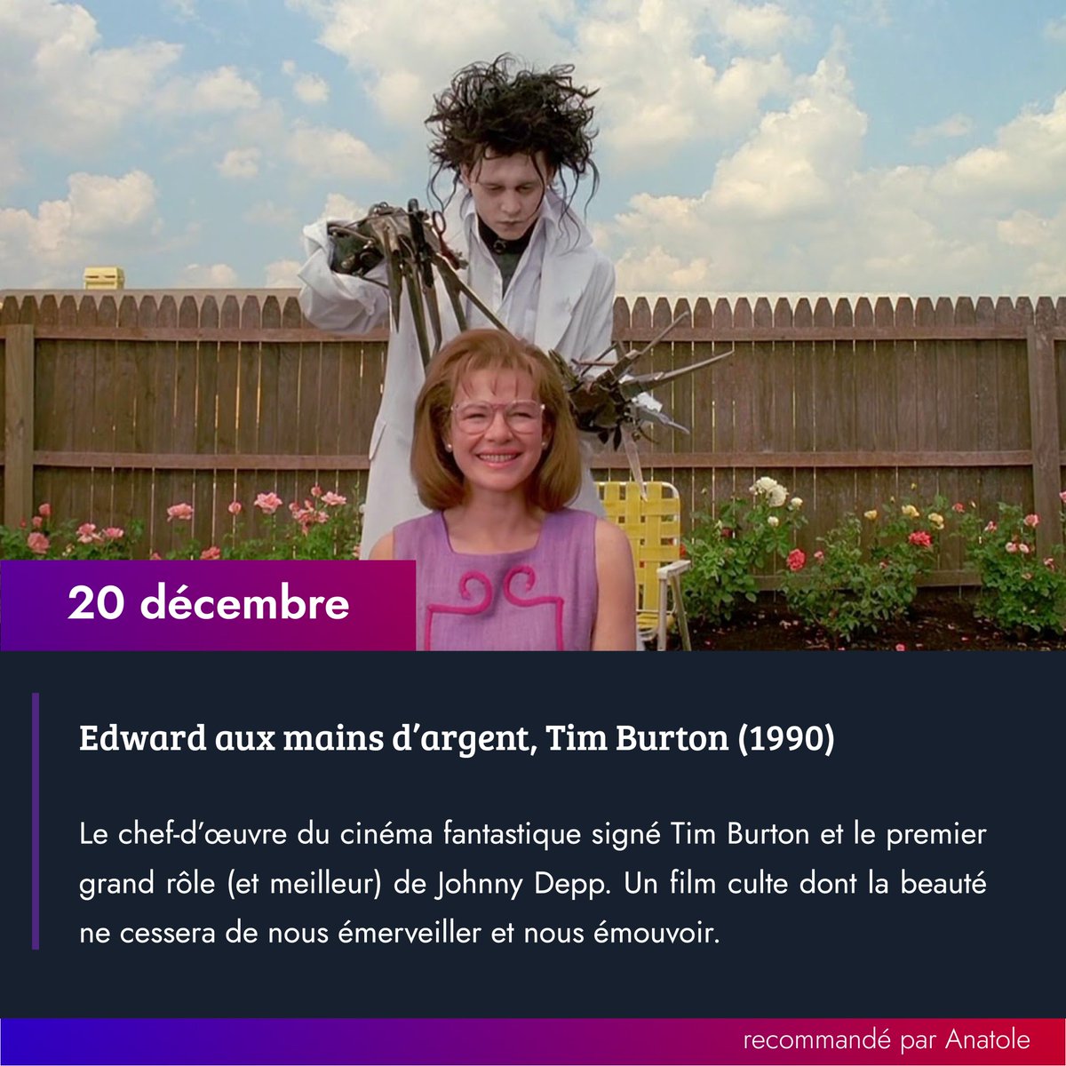 LesNuitsdesCFF's tweet photo. 20 décembre : 
Edward aux mains d’argent, Tim Burton (1990) https://t.co/ldssBD6AUF