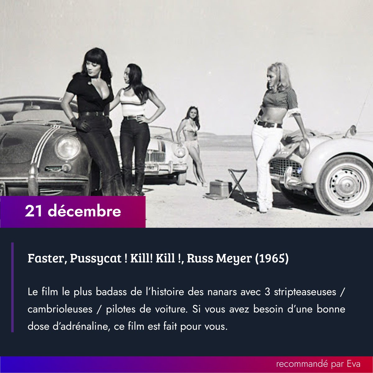 LesNuitsdesCFF's tweet photo. 21 décembre : 
Faster, Pussycat ! Kill! Kill !, Russ Meyer (1965) https://t.co/xWmkXlyGc9