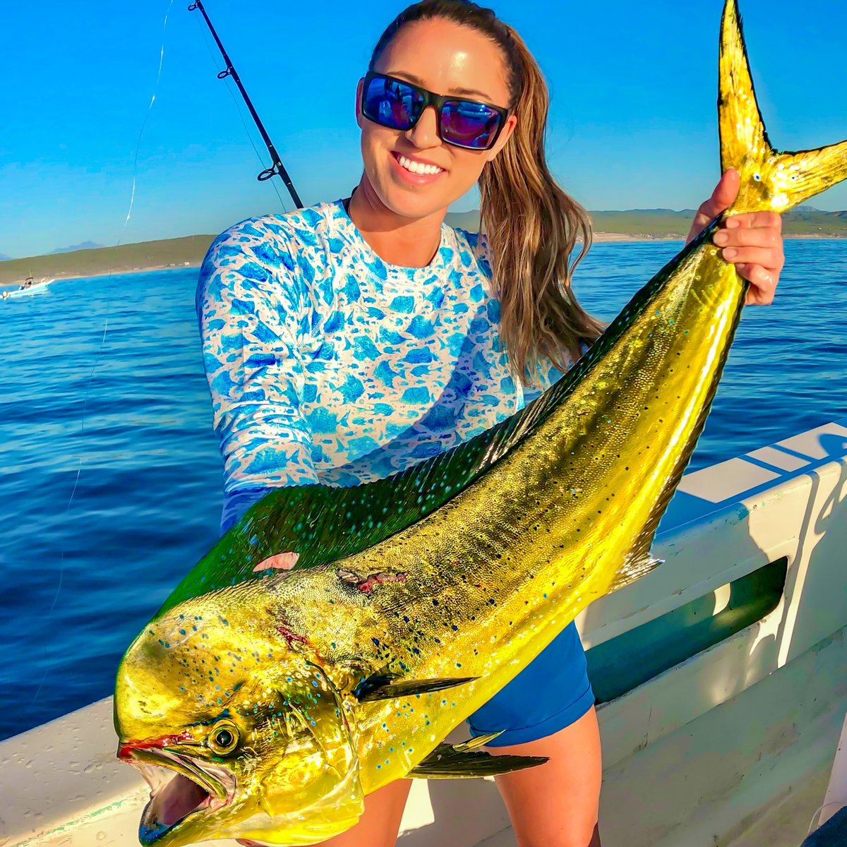 OceanTormenter's tweet photo. Amber AKA @islandbaby4life showing off this sweet Dorado caught with Team Tormenter in Baja on board the KILLER with Capt. Chame. 

#TEAMTORMENTER #TORMENTEROCEAN #TORMENTERTACKLE #TORMENTERAPPAREL
#MAHIMAHI #MAHI #SPORTFISHING https://t.co/oPoAsBmqrt