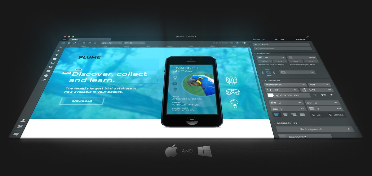 Macaw ( @macawco) by  @attasi,  @megapixel,  @gesusc, and  @btj was a design tool built circa 2014 that enabled visually coding websites. The app was discontinued once the team joined Invision but it was a product with an interesting design direction:  http://macaw.co/&nbsp;