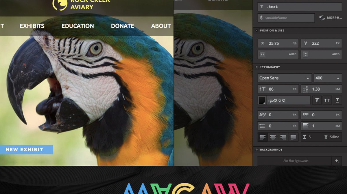 Macaw ( @macawco) by  @attasi,  @megapixel,  @gesusc, and  @btj was a design tool built circa 2014 that enabled visually coding websites. The app was discontinued once the team joined Invision but it was a product with an interesting design direction:  http://macaw.co/&nbsp;