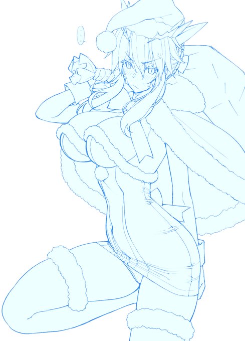 黒乳上にサンタオルタ衣装を着るように命じてみたrkgk  本日の進捗、ペン。  #FGO #今日のらくがき 