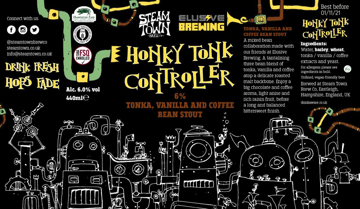 steamtownbrewco's tweet photo. Looks like our next offering for #CraftBeerAfterHours is our latest collab with @ElusiveBrew Honky Tonk Controller - a 6% Tonka, Vanilla and Coffee Bean stout. Artwork and tank sample seen here (its quality control honest!) Canning this beauty this week and available from Friday https://t.co/95XBY9McR3