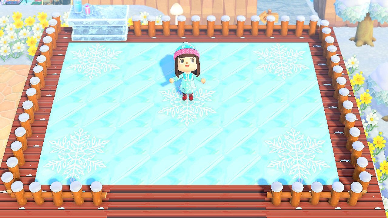 ろぼこ あつ森 氷の床のマイデザインを作りました スケートリンクやワカサギ釣りスポットなど作って楽しんでいただけると嬉しいです アクセントに雪の結晶 4枠 を貼ってもかわいいです Ma 1107 2309 2102 Acnh Acnhdesign