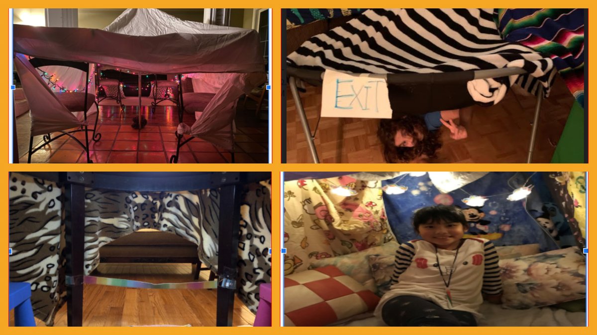 KrugerClass's tweet photo. The grade 3's and 4's have been participating in The Best-Ever Blanket Fort/Procedural Writing Challenge. Just look at our creations!!⛺️🎪👏👏 #athomefun @StMatthew_CES @laurasawicky https://t.co/chjPelzTF4