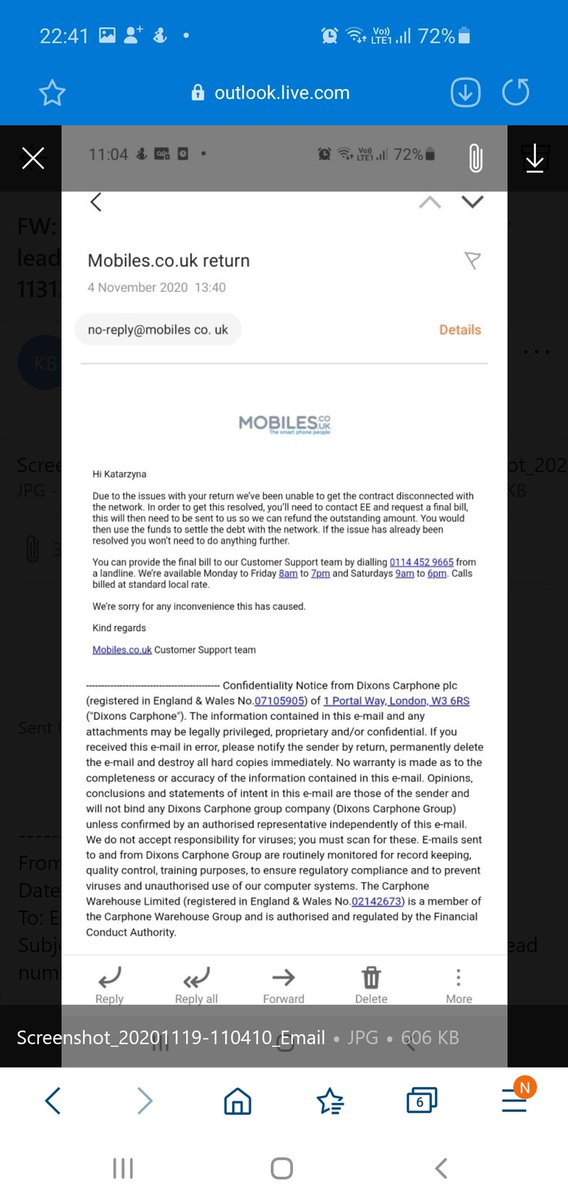 katiebaum88's tweet photo. @Optimizer_Del @Mobilescouk Good luck. Sent my mobile back day of receiving it and now they're chasing me for £496 because they messed up and didn't cancel my contract, so I had to request a final EE bill. Said they would pay it, have done absolutely F all. Its due the 26th November. https://t.co/QVmu7vqfqR