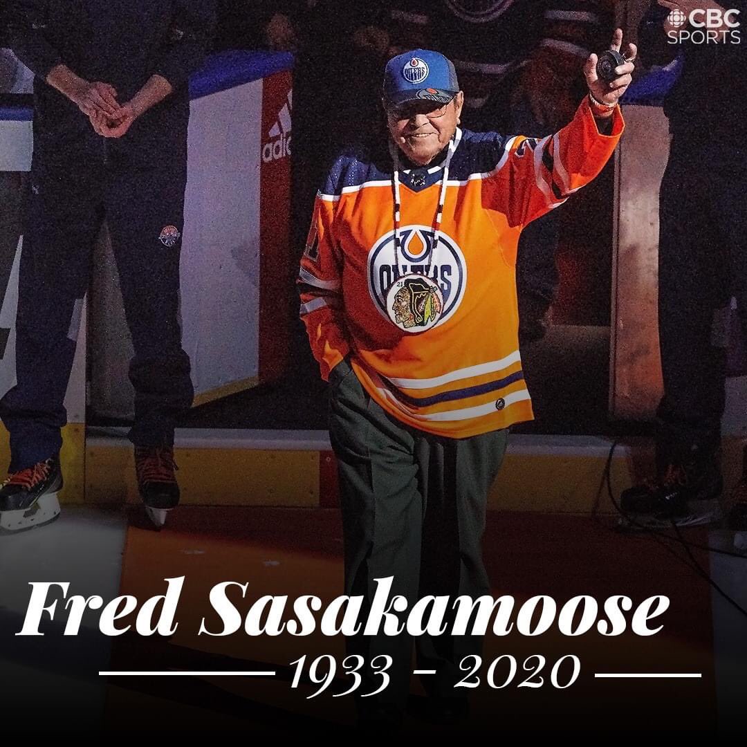 cfweradio's tweet photo. Fred Sasakamoose, a #Saskatchewan-raised residential school survivor who went on to play in the @NHL died Tuesday at age 86 after being hospitalized with COVID-19. #Indigenous https://t.co/KrpgajtDCv