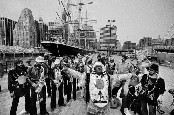 SunRaUniverse's tweet image. Sun Ra Arkestra at South Street Seaport New York 1980