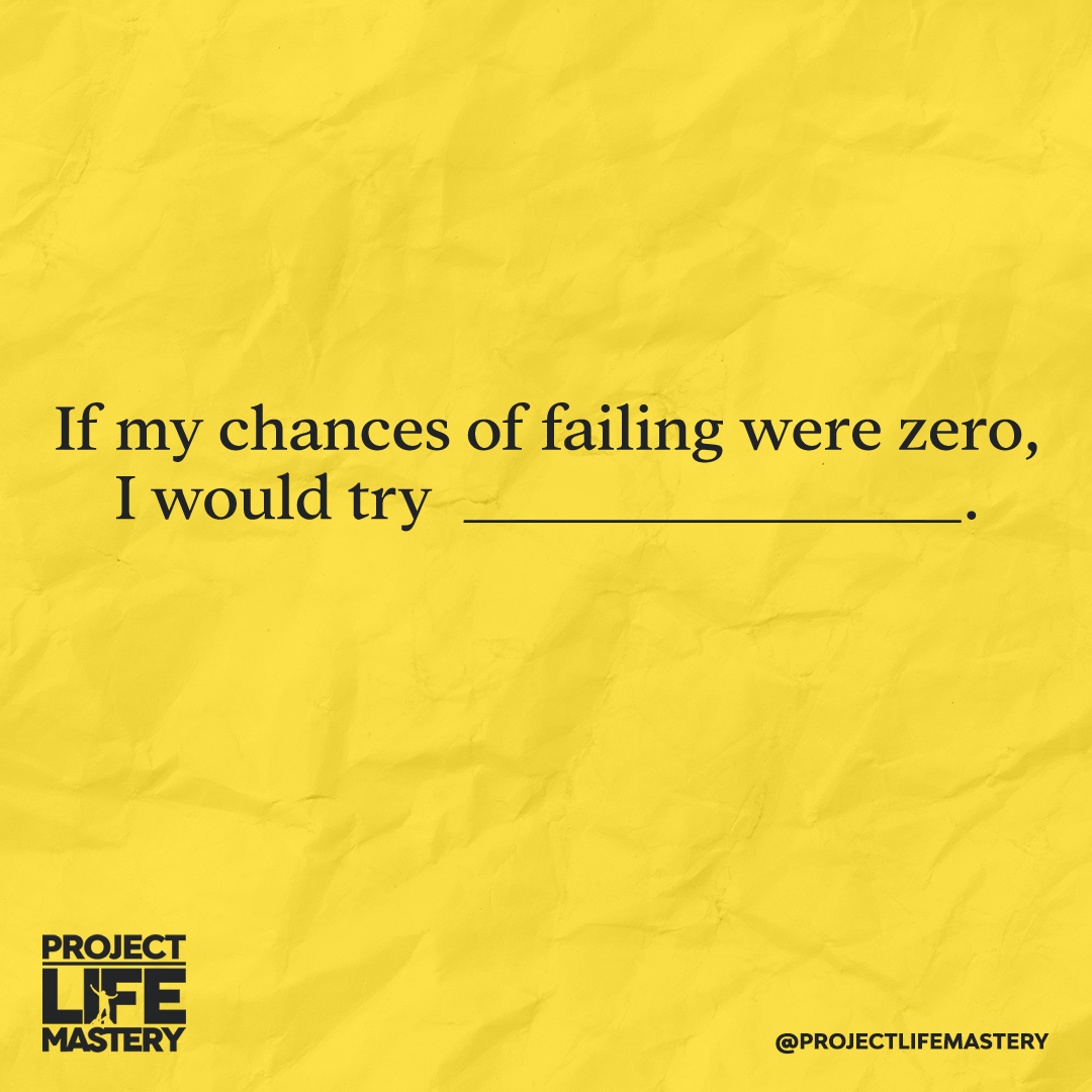 ProLifeMastery's tweet image. If you didn’t have any reservations to take action and chase your dreams today, what is something that you would do? 🤔

Fill in the BLANK in the comments below: If my chances of failing were ZERO, I would try: ____________.

GO! 🏁👇🏻👇🏻