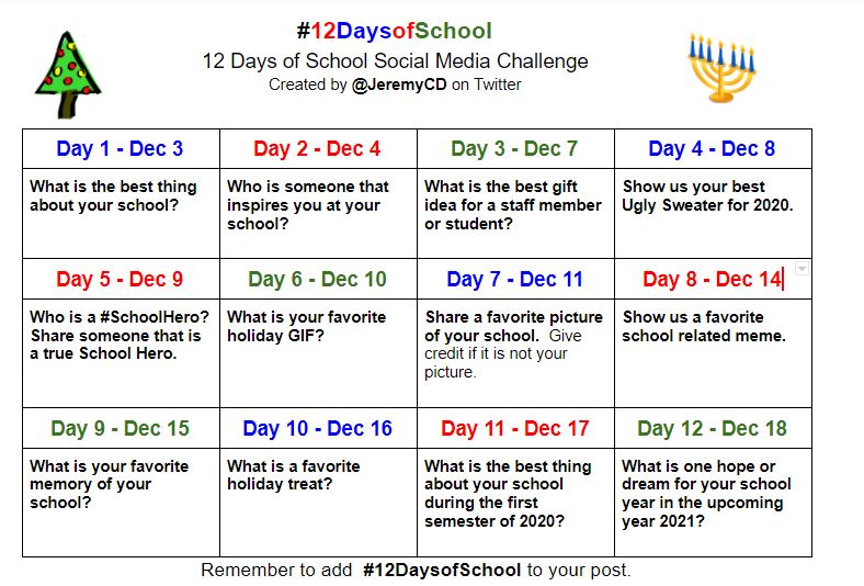 JeremyCD's tweet photo. To kick this off, Share the best thing about your School. #12DaysofSchool
#schools #12DaysTwitter #12DaysofTwitter https://t.co/OLw6pIFyq3