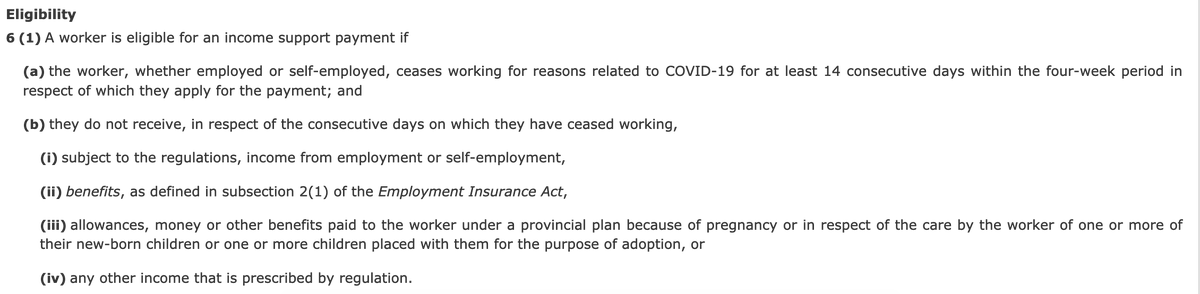 3) And it always contemplated recovering overpayments as a debt to the Crown. The criteria for CERB never included 'have filed a tax return'. It wasn't a refundable tax credit. Here were the legislated criteria, again that all parties voted for: