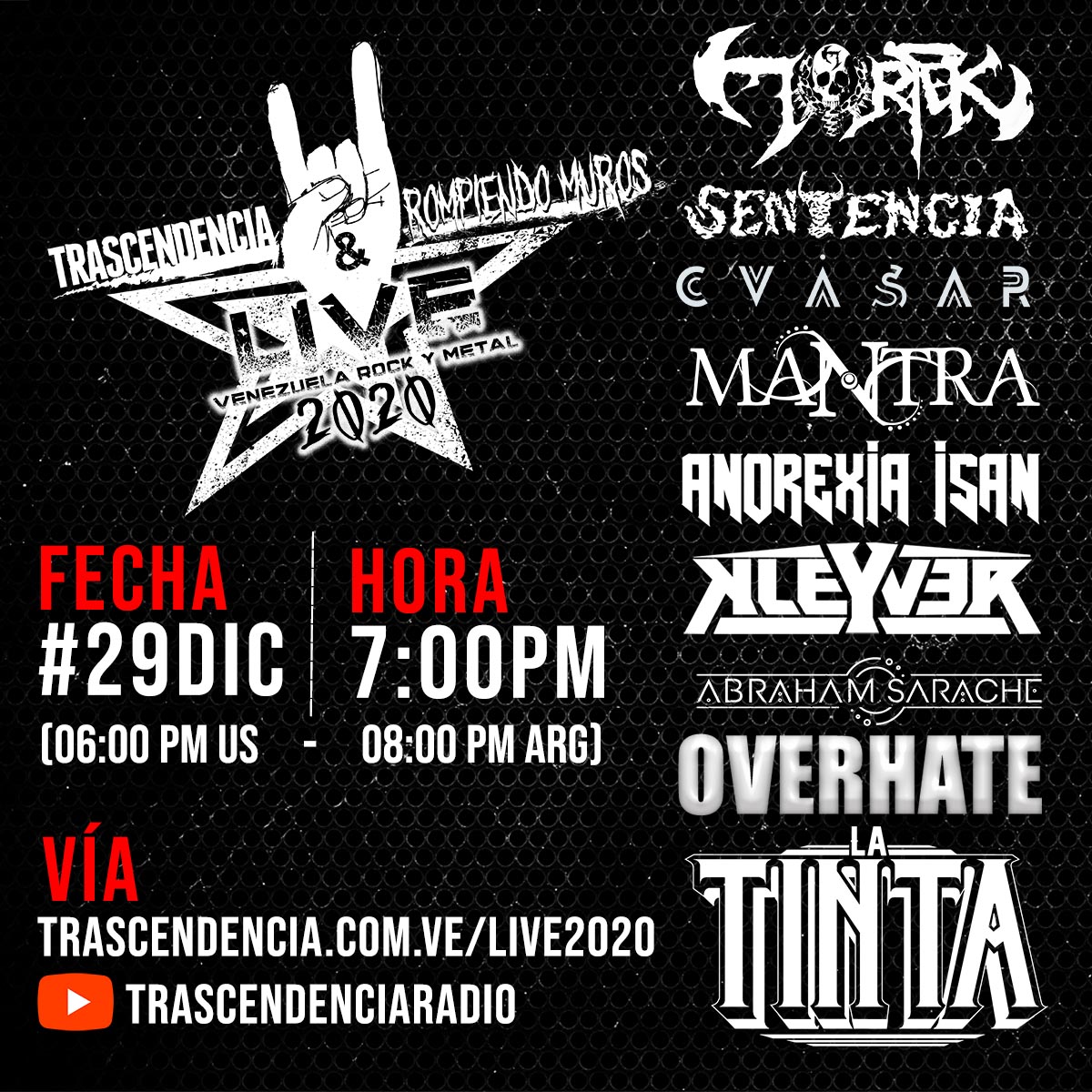VENEZUELA ROCK Y METAL... Cartel Confirmado
Leer + Por ➡ bit.ly/374j60A 
////////////////////////////////
#CerebrosExprimidos #MetalCommunity  #quedateencasa #VenezuelaRockYMetal