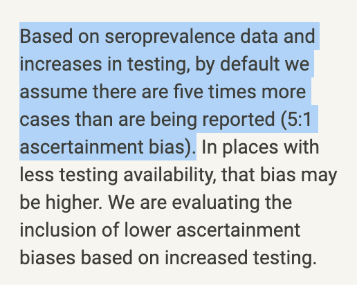 But, read that last line again. Why would they be "evaluating inclusion of lower ascertainment biases based on increased testing" ?? Because there is a lot of reason to believe we are catching significantly MORE than 1 of every 5 cases. 14/