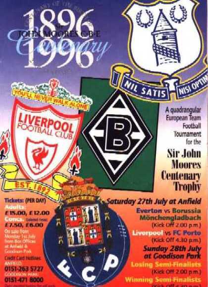 #156 EFC 0-0 Liverpool - Jul 28, 1996. Both teams had lost their semi final matches in the Sir John Moores Centenary Trophy tournament the previous day. This was a 3rd/4th play off match & after a drab 0-0 draw, both sides opted not to participate in a pen shoot out afterwards.