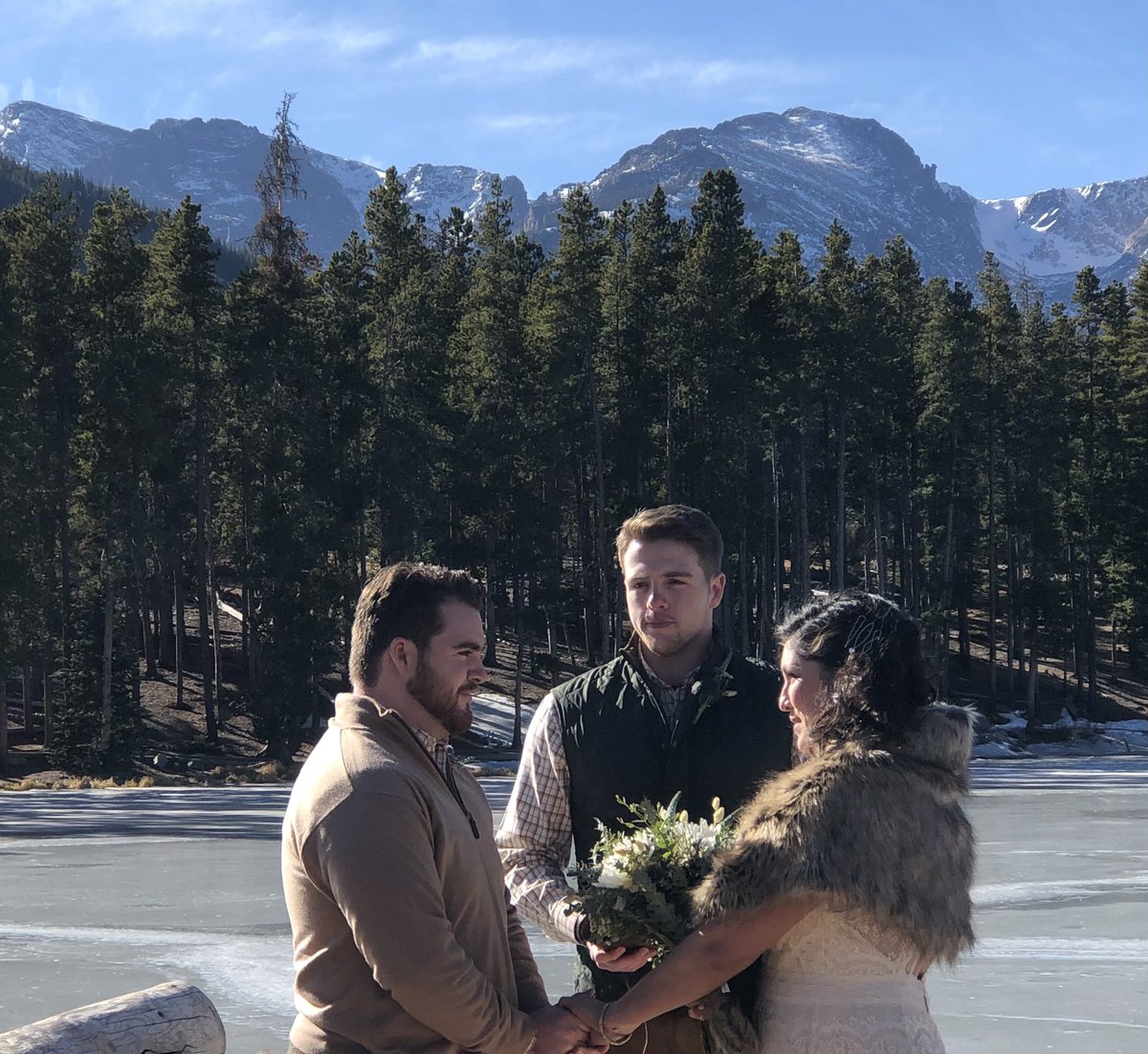 JanaSEdwards's tweet photo. A special day in Rocky Mountain Nation Park as Jordon officiates the marriage of Jackson and Jessica. 😘❄️❤️ https://t.co/nIbHucYk13