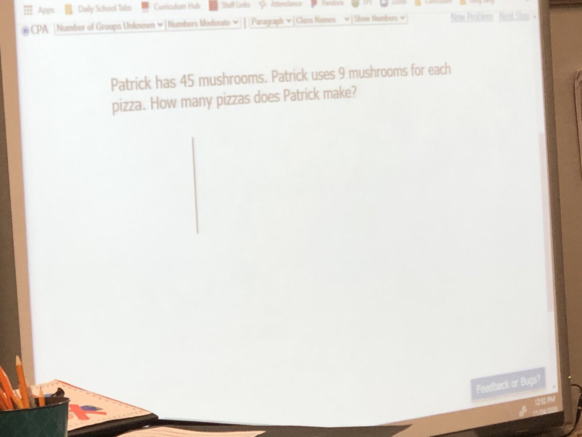 EOlerich's tweet photo. Doing some word problems today and pizza with mushrooms keeps coming up. @gregtangmath my students are wondering if you love mushrooms on your pizza. https://t.co/2xOQiZc9FN