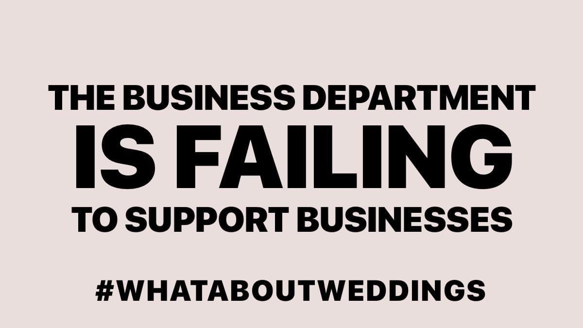 Lindaabrahamsco's tweet photo. Why is the Business Department unable or unwilling to fight for our sector? Why have events (looked after by another department) been allowed to re-open whilst weddings have not? @scullyp @AlokSharma_RDG @WAWofficialUK #whataboutweddings https://t.co/I43s2dJIGg