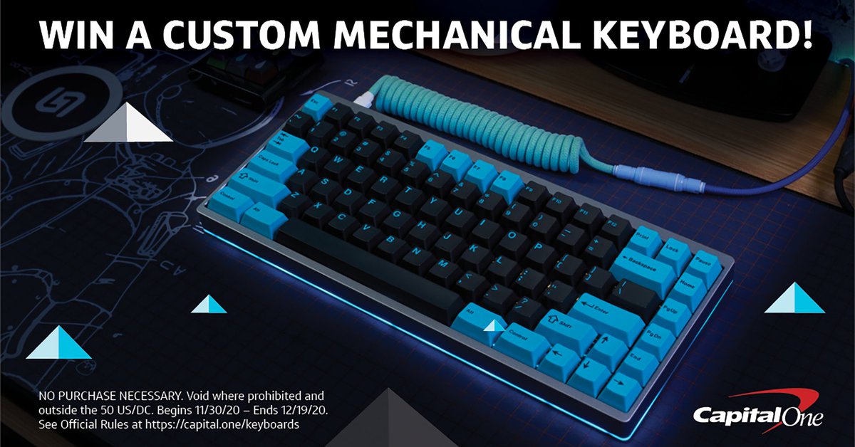 CapitalOneTech's tweet photo. Whether you’re an OG ‘Keeber or first timer, now’s your chance! If you’re attending #ReInvent, stop by our virtual booth to enter for your chance to win a gift card to build your own custom mechanical keyboard.