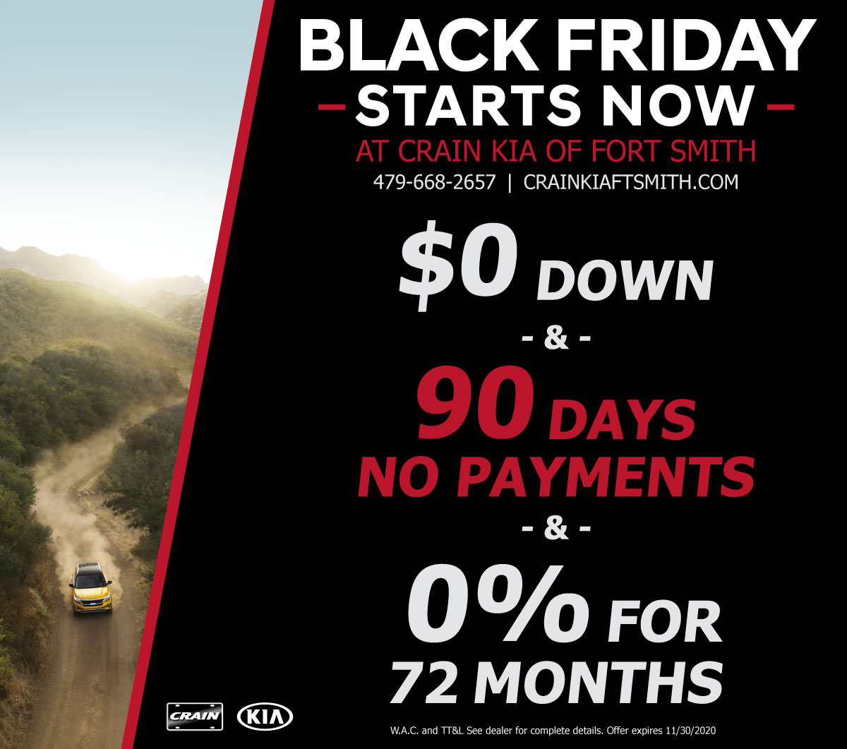 The deals are here and now is the perfect time to get into the Kia of your dreams!🤩With $0 down AND 90 days of no payments AND 0% for 72 months, you can save big this Black Friday. 💰💰#CrainTeamsGotEm #BlackFriday