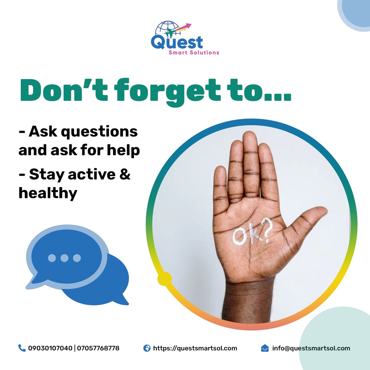 questsmartsol's tweet photo. Stay active and Healthy. 
Eating well, sleeping well and exercising can help you stay healthy and keep you feeling happy. Join a sports team or sign up for the gym at your education provider, membership is usually free. https://t.co/e49gXPnwEU