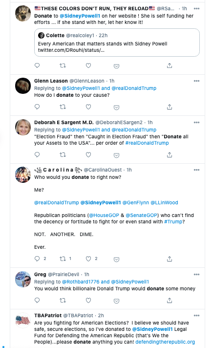 Trump supporters now see Sidney as their last hope. They think she got kicked off Trump's legal team so she could go solo & expose the *real* corruption. She's since been radio silent &is only RTing. Supporters are interpreting this lack of communication as her being busy working