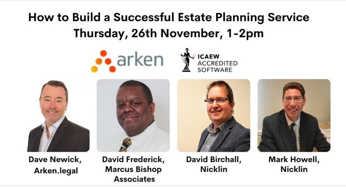 David Frederick (@dmarcusbishop) on Twitter photo There is still time for #accountants to book a place on <a href="/ICAEW/">ICAEW</a> and <a href="/ArkenLegal/">Arken.legal</a> webinar with myself and <a href="/Nicklins/">— 𝓝𝗂𝖼𝗄 🎸' !</a> team sharing our insights into building a successful #estateplanning practice. Book free now: bit.ly/3kfpJle There is still time for #accountants to book a place on <a href="/ICAEW/">ICAEW</a> and <a href="/ArkenLegal/">Arken.legal</a> webinar with myself and <a href="/Nicklins/">— 𝓝𝗂𝖼𝗄 🎸' !</a> team sharing our insights into building a successful #estateplanning practice. Book free now: bit.ly/3kfpJle