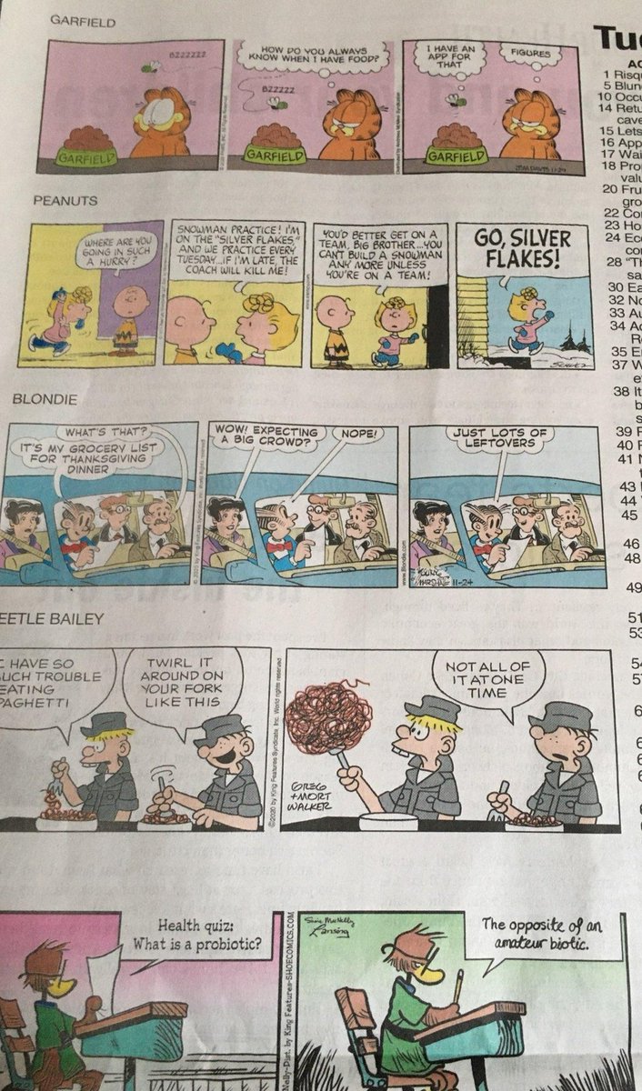 Blondie has acknowledged the pandemic but Dagwood is still carpooling and "a big crowd" is still spoken of as a legit option.Sally Forth has been on the responsible side of things overall but they are still taking the risk of a socially distanced family get-together.