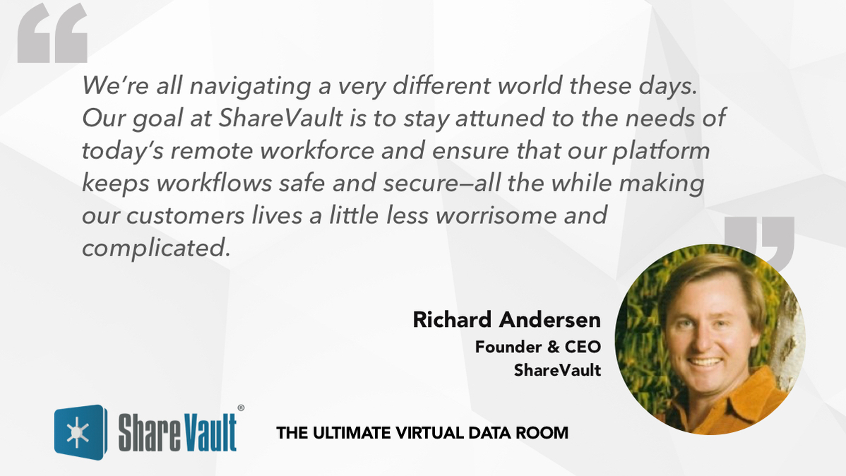 johnbadger's tweet image. @ShareVault Announces Major Customer-Focused Release to Improve Productivity and Increase Security. READ THE RELEASE: bit.ly/3nMEDl0 | #datasecurity #securedocumentsharing #ShareVault #virtualdataroom #VDR #business