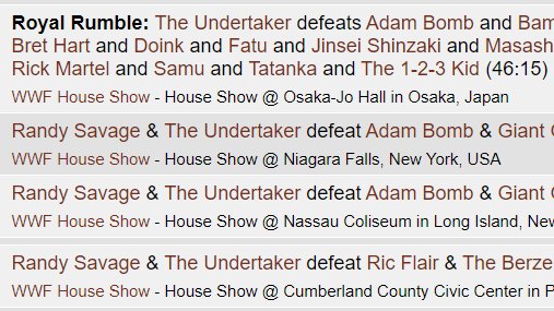 They were also in the ring together in a non-televised Rumble in Japan in 94, and teamed together on 3 house shows in 92 and 93: vs. Flair & Berzerker once, and Adam Bomb & Giant Gonzalez twice, which I'm sure was a barn burner. But that's it, at least as far as I can find.