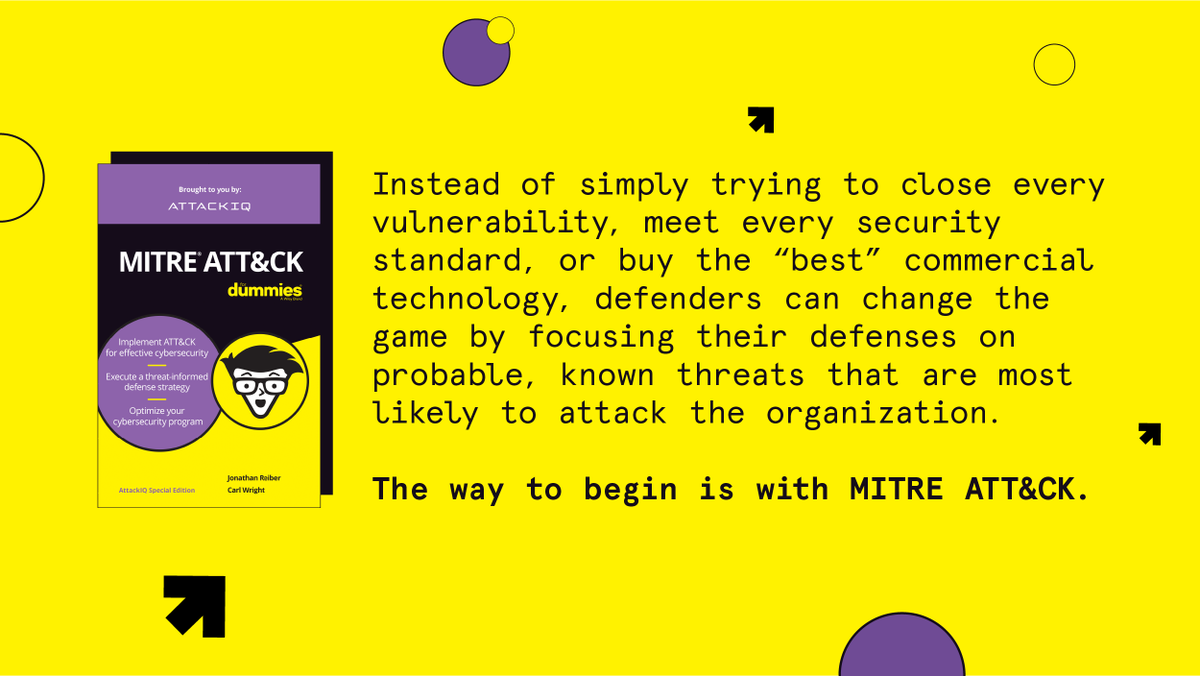 AttackIQ's tweet photo. MITRE ATT&amp;CK® for Dummies is your ultimate guide to the MITRE ATT&amp;CK® framework, whether you are just starting your journey or are fine tuning your threat-informed defense strategy. Download your copy: https://t.co/H11YPYfwSy

#MITREAttackForDummies #cybersecurity https://t.co/Gq5NboFYHn