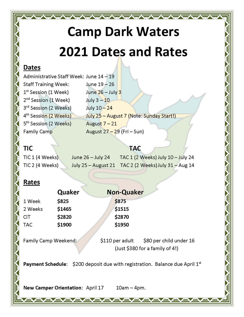 Registration will be opening soon for the Summer of 2021.  Please keep a lookout for emails about registrations.