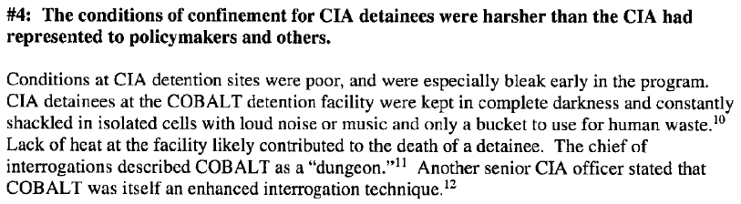 Torture is one of the highest int'l crimes.  @UNhumanrights The US condemns torture all over the world. So it *matters* that USG organized/funded/ staffed detainee torture in secret dungeons ( @CIA’s word from SSCI report, not mine); and then lied about the torture TO THIS DAY. 5/